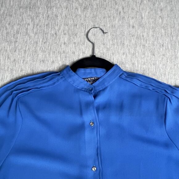 Vintage Givenchy For Chesa Mother Of Pearl Button Up Blouse Blue Size 6 Pleated - Picture 3 of 15